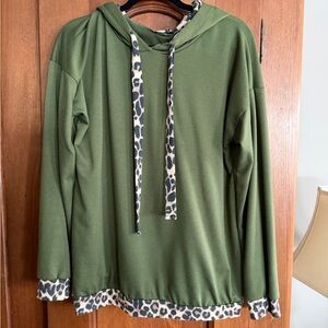HEIMISH USA Green Hoodie with Leopard Trim